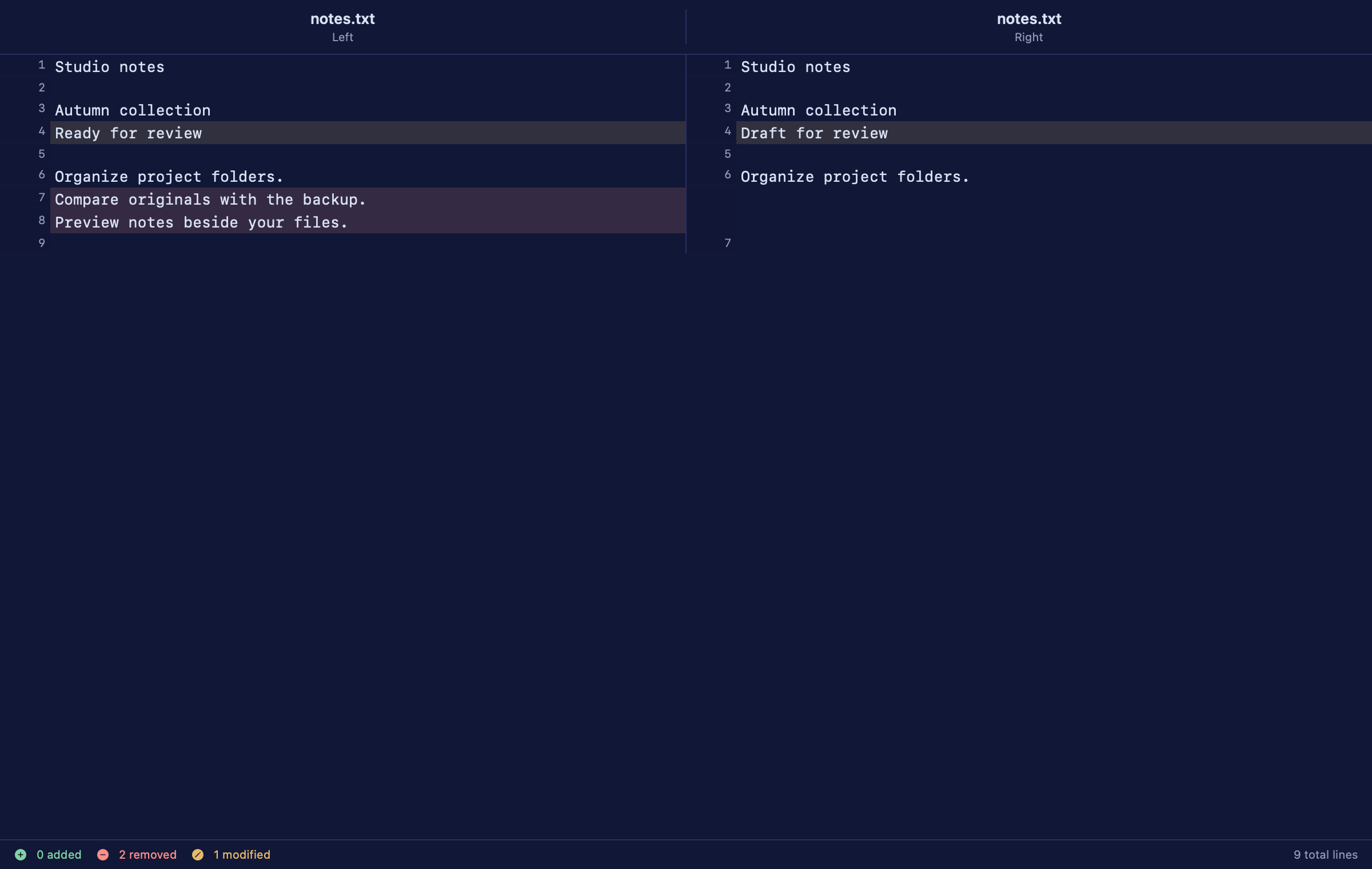 MeiFiles compare files screenshot.