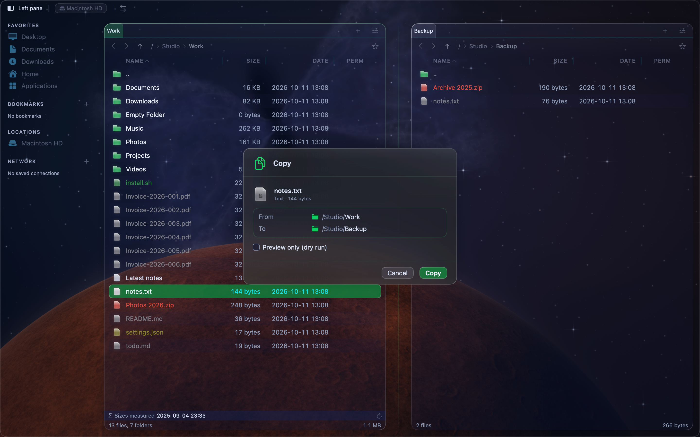 The Copy dialog in a New Era theme, with a glowing two-color rim, corner brackets and glass buttons.