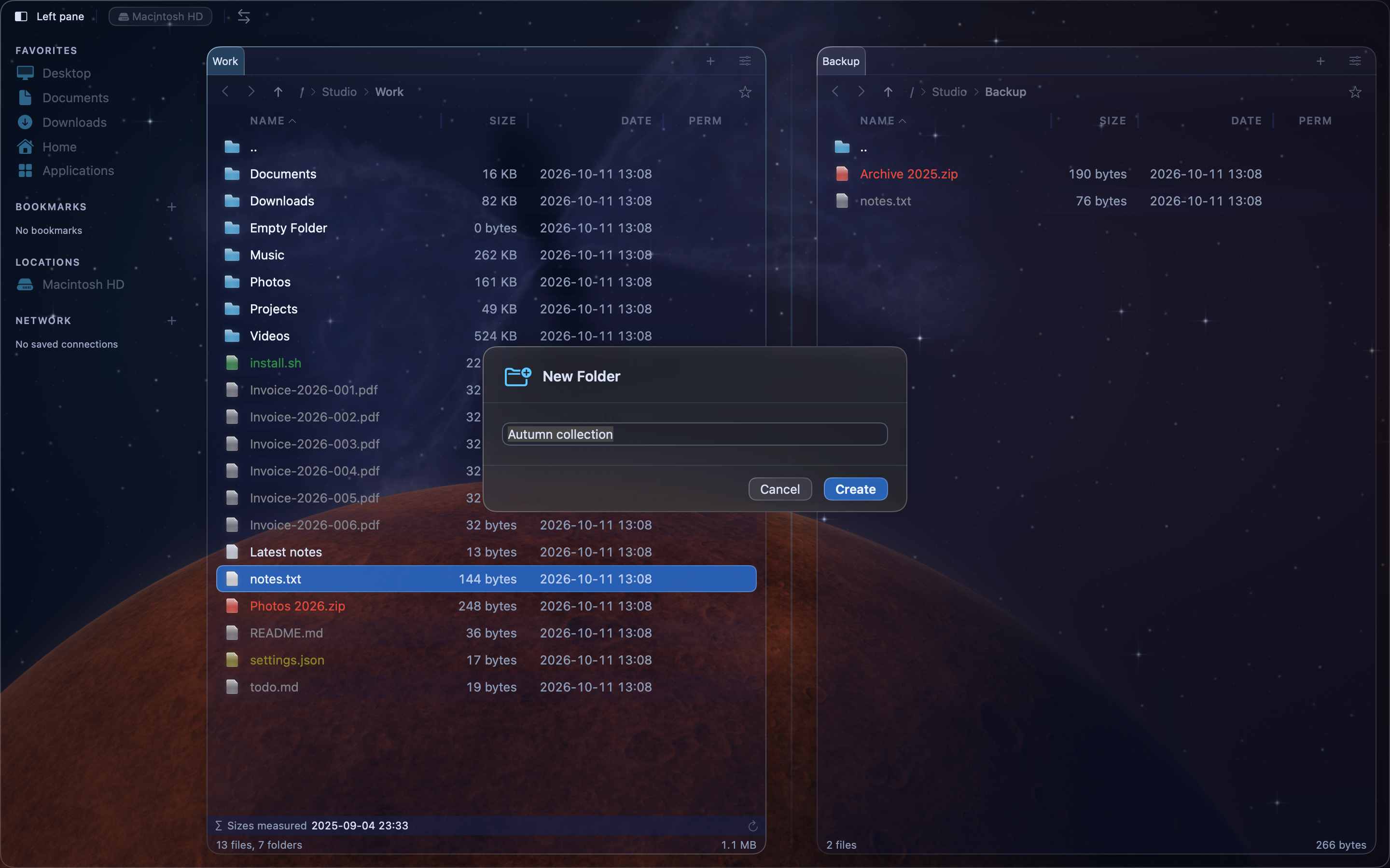 The New Folder dialog with an empty Folder name field.