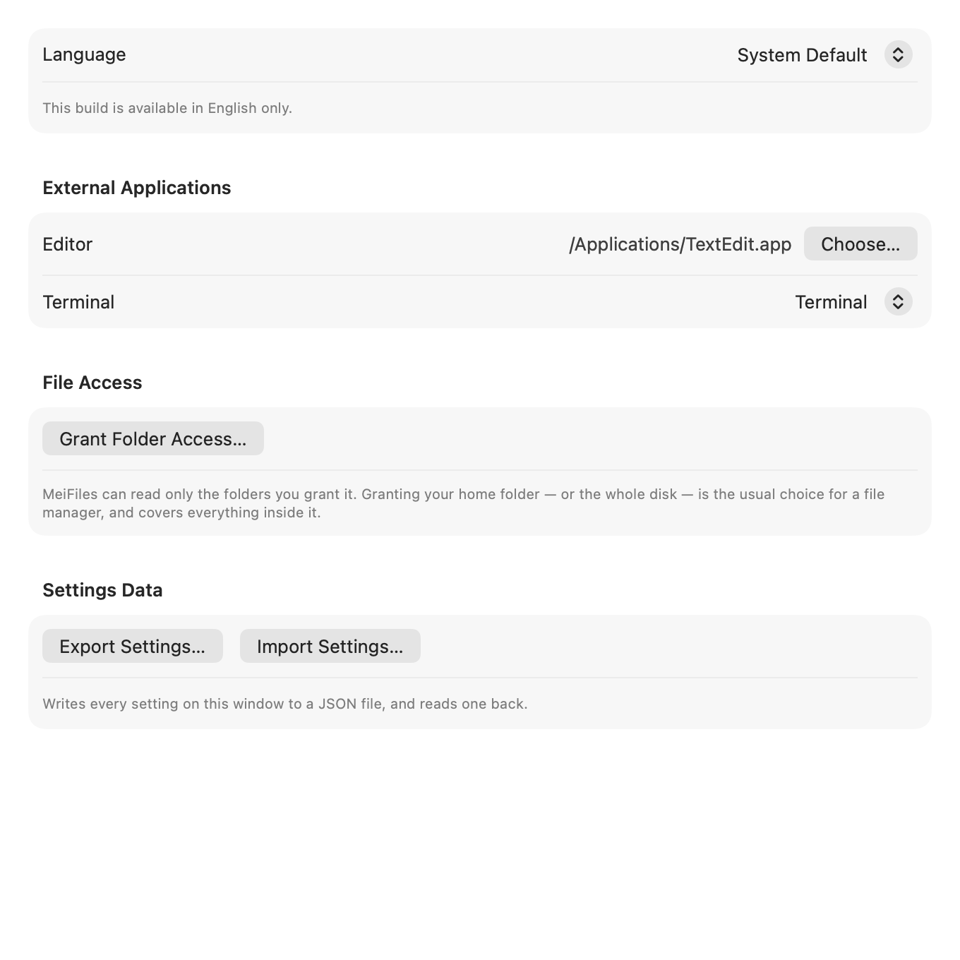 The General tab of Settings.