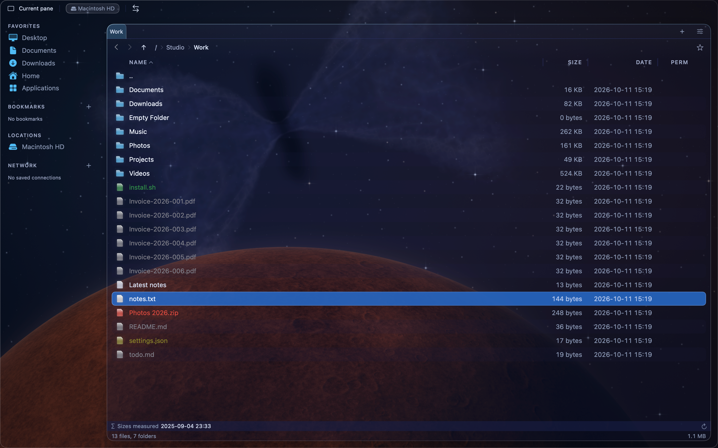 MeiFiles single pane screenshot.